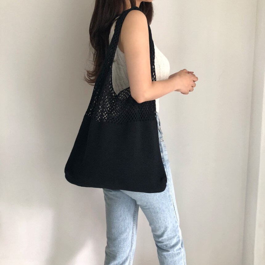 Túi tote JASMIN NOIR vải dệt ngăn chứa lớn kiểu đục lỗ thời trang hè đơn giản cho nữ
