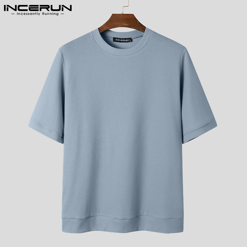 Áo thun INCERUN trơn tay ngắn dáng rộng 3 màu sắc tùy chọn đơn giản dành cho nam giới