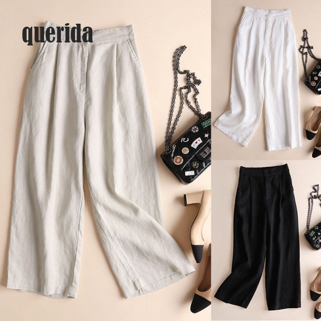 Quần Cotton Linen Ống Rộng Trơn Màu Xinh Xắn Dành Cho Nữ | BigBuy360 - bigbuy360.vn