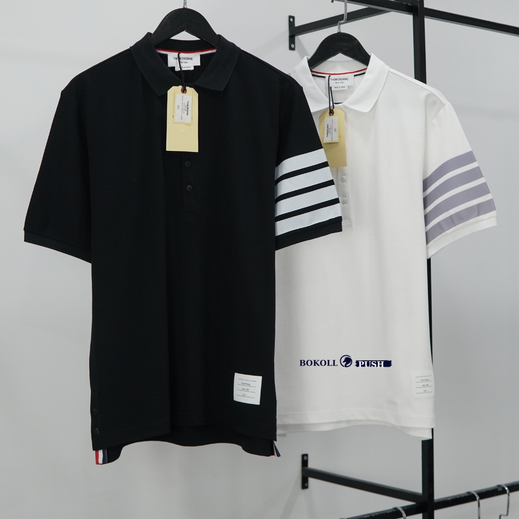 Áo polo unisex THOM BROWNE- 4BARS phong cách BASIC nam nữ form rộng vải cotton 100 % Bestquality 1:1