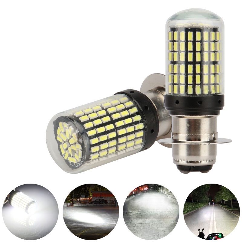 1 Đèn Pha LED 12V H4 P15D BA20D 4014 144SMD Cho Xe Máy