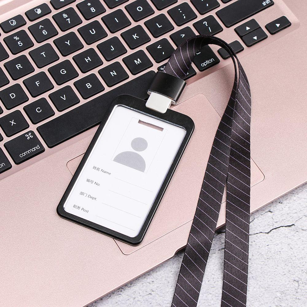 1 Hộp Đựng Thẻ ID Bằng Kim Loại Kèm Dây Đeo Tiện Dụng Cho Trường Học / Văn Phòng Ốp