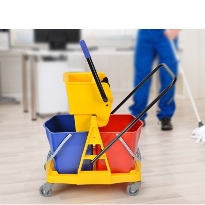 XE VẮT MÓP ĐÔI 46L XE LAU NHÀ CÔNG NGHIỆP, XE LAU NHÀ 2 NGĂN