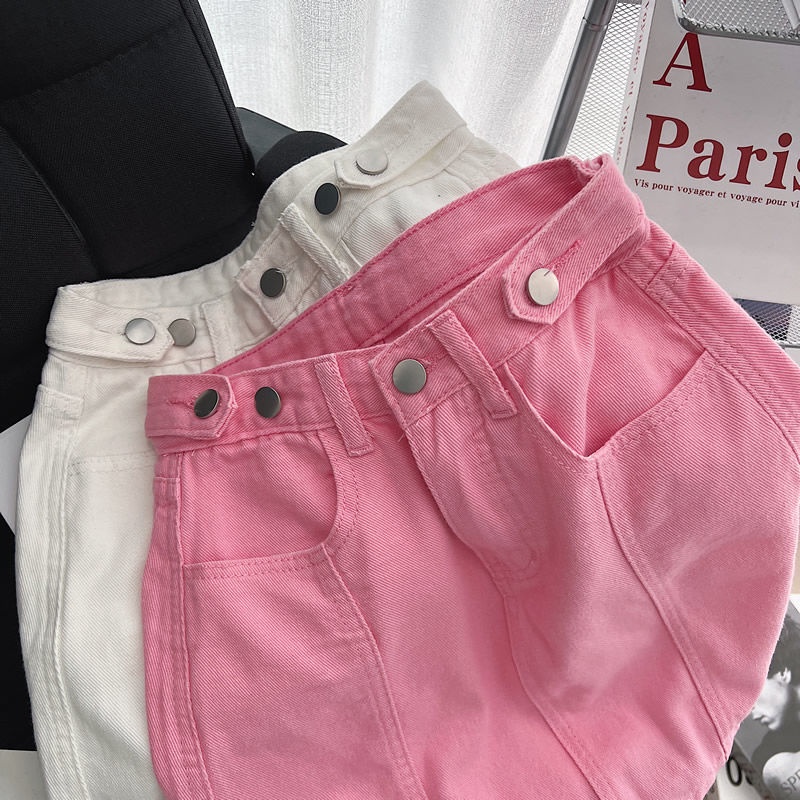 Chân Váy Denim Lưng Cao Dáng Chữ A Thiết Kế Mới Thời Trang Mùa Hè Cho Nữ