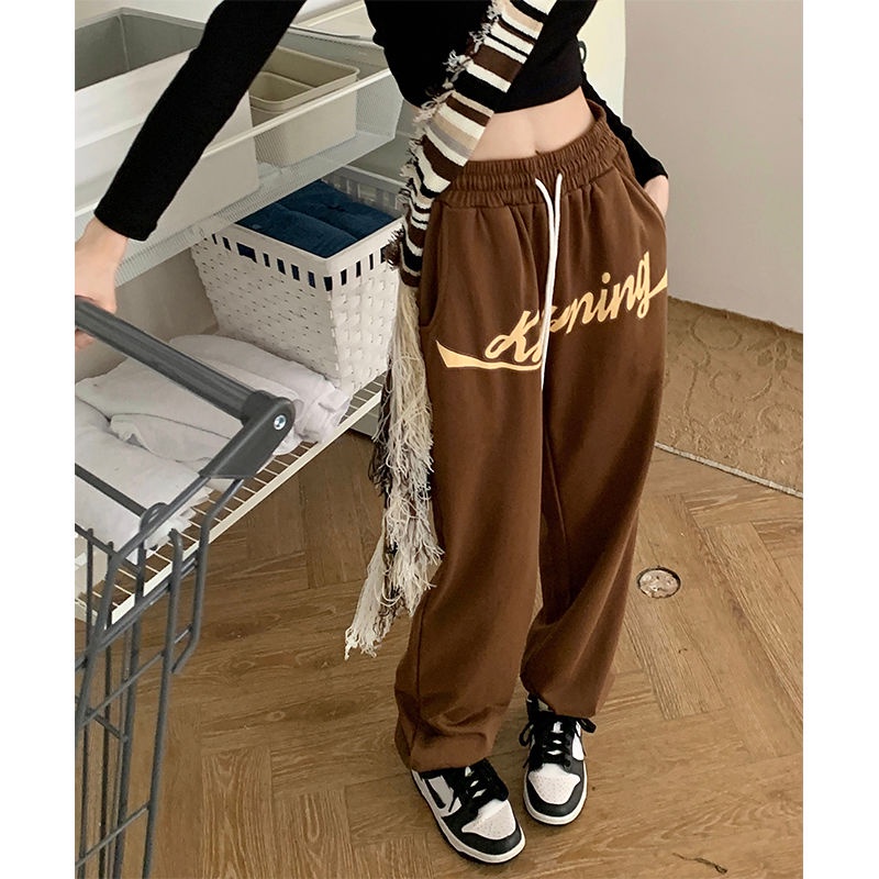COZOK Quần Ống Rộng Lưng Cao In Chữ Thời Trang