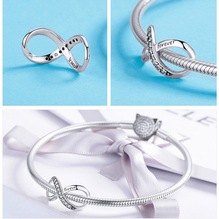 Hạt charm Bamoer trang trí cho vòng đeo tay phong cách tình yêu vĩnh cửu mạ bạc
