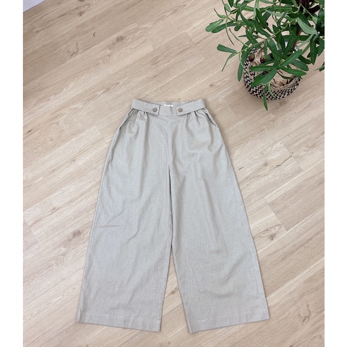 Quần suông culotte ống rộng cạp chun Lá In Hoa