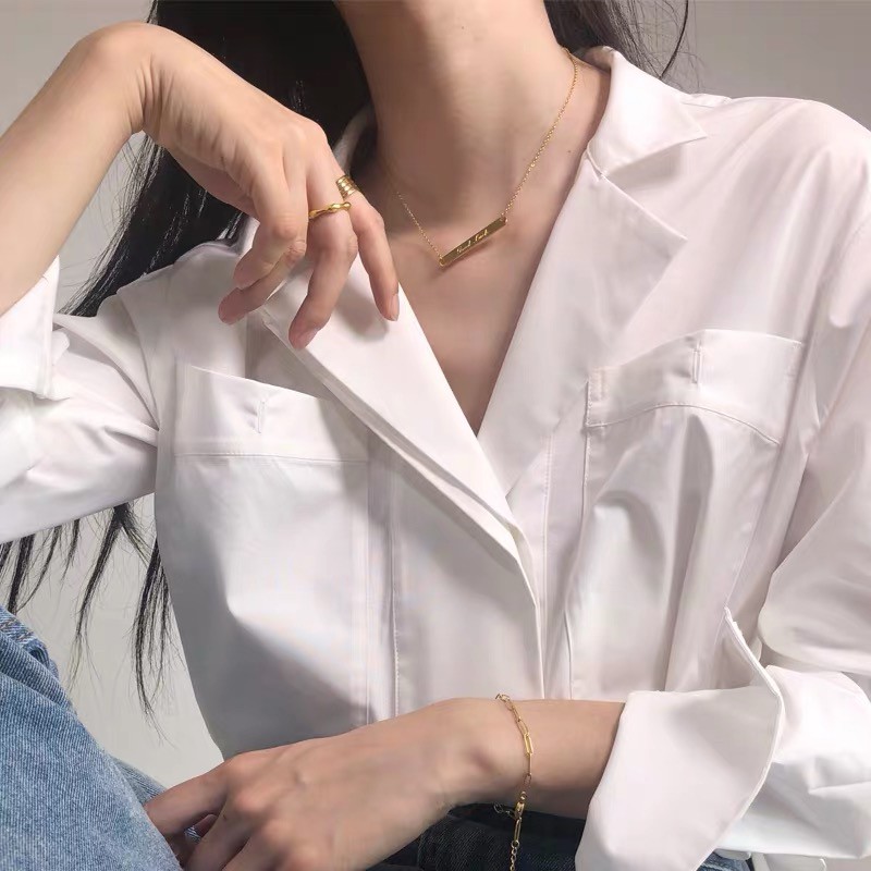 Dây Chuyền Thép Titan Mạ Vàng Hồng 18K Mặt Thẻ Bài Thời Trang Châu Âu