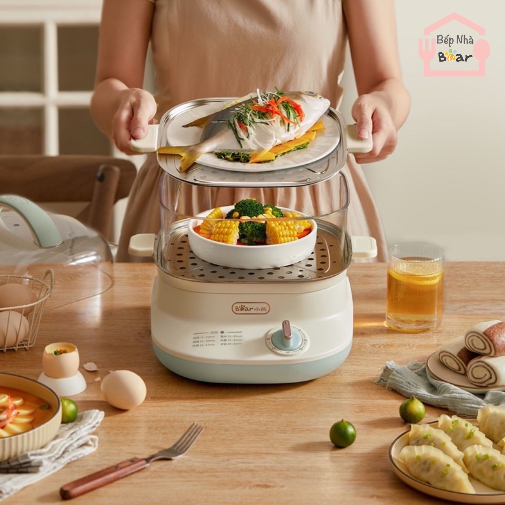 Nồi hấp điện 2 tầng mini đa năng bear DZG-C60Q8 dung tích 6L BẾP NHÀ BEAR