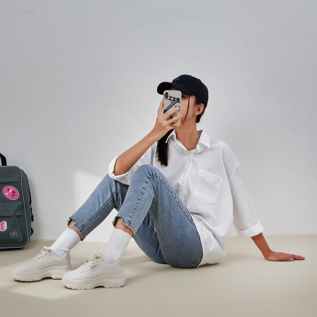 [Mã FAGREEN245 giảm 10% tối đa 30k đơn từ 99k] Giày Thể Thao Nữ giayBOM Trơn Màu Đế Cao 4 cm Full Da B963 | BigBuy360 - bigbuy360.vn