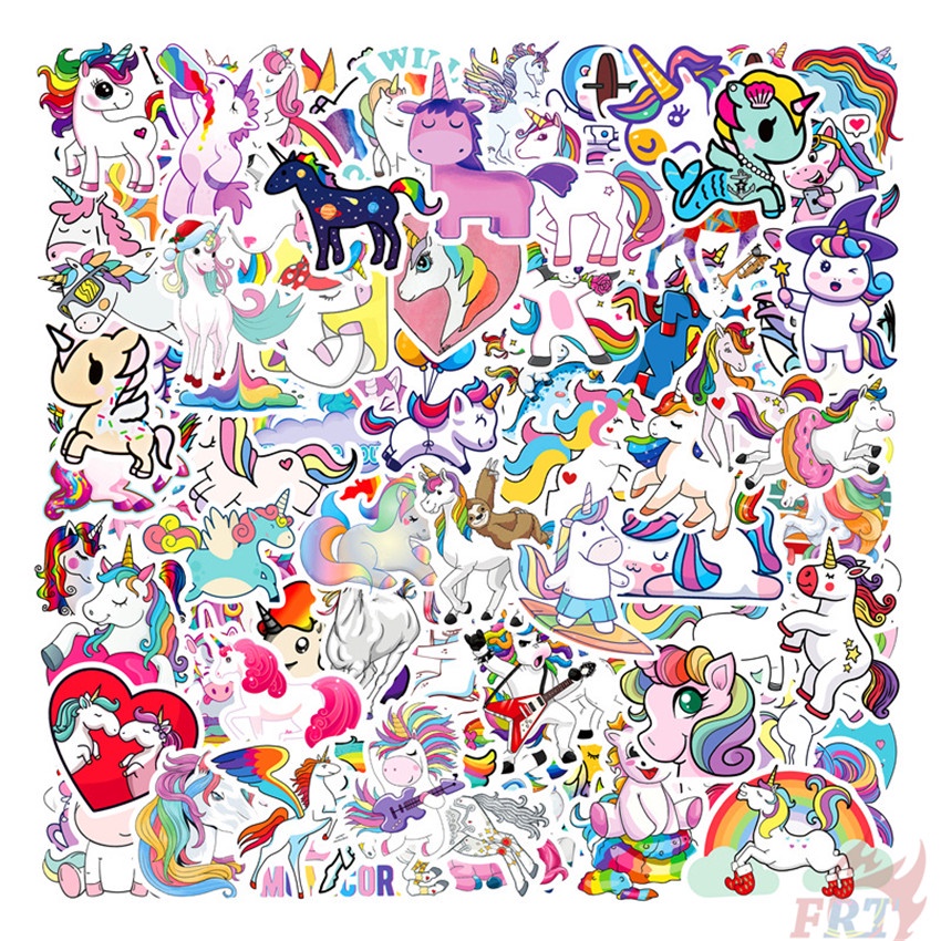 100pcs/12page ❉ Cầu vồng unicorn stickers tờ ❉ Đề can thời trang tự làm không thấm nước doodle