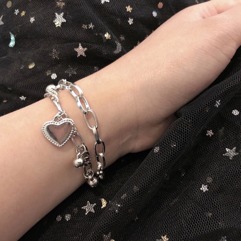 Double layer peach heart bracelet small ball pendant hand ornament