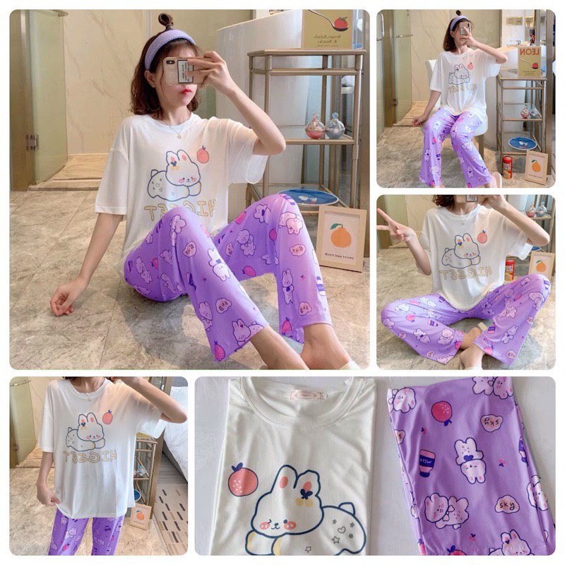 Đồ Bộ Mặc Nhà Nữ, Bộ Đồ Ngủ Quần Dài Áo Phông Cotton Chất Cực Đẹp