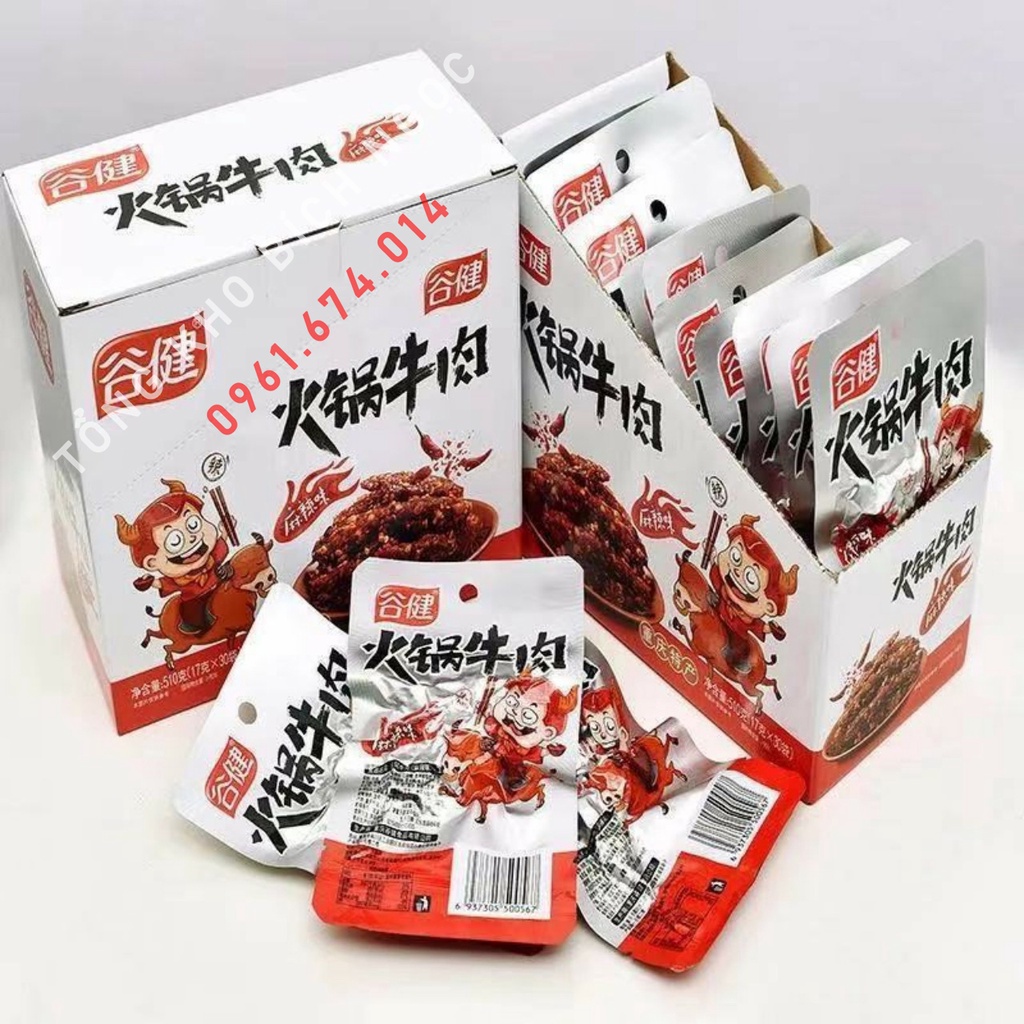 Thịt Bò Khô Sợi, Khô Bò Miếng Cay Ngon Thơm Đậm Vị Trùng Khánh, đồ ăn vặt Trung Quốc, hộp 30 gói