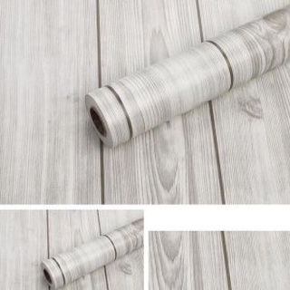 Giấy dán tường, decal dán tường giả gỗ sọc trắng xám có sẵn keo tự bóc dán