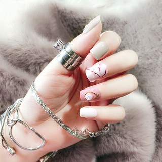 Bộ Nail 24 Móng Tay Giả Vân Đá Hồng [Tặng Dũa+Keo+Miếng Dán]