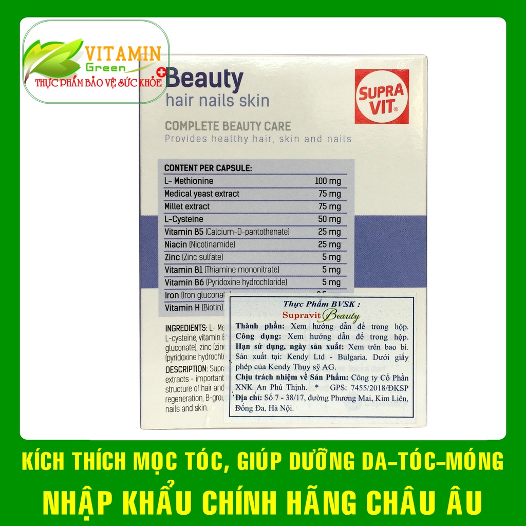 Viên uống đẹp da tóc móng SUPRAVIT BEAUTY hair nail skin 30 viên |Nhập khẩu chính hãng Châu Âu