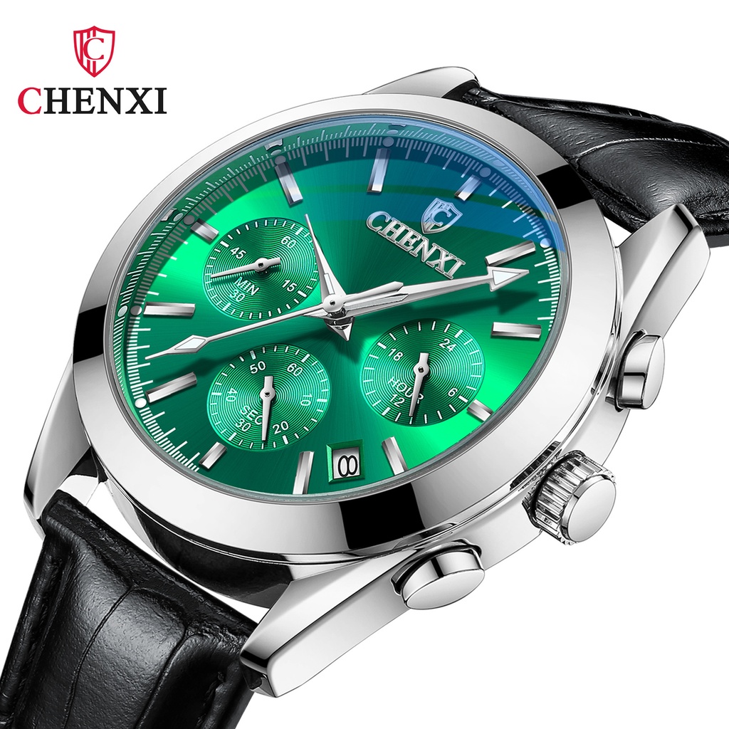 Đồng Hồ Thể Thao CHENXI 905A Ba Mắt Đa Chức Năng Chống Thấm Nước Với Dây Đeo Da Dạ Quang