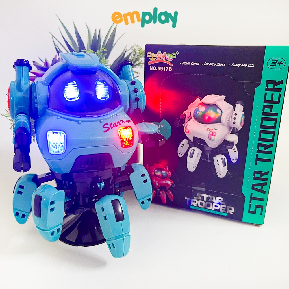 Robot vũ trụ 6 chân cao cấp mới lạ Emplay có đèn led hấp dẫn di chuyển theo nhạc sôi động chất liệu nhựa an toàn cho bé