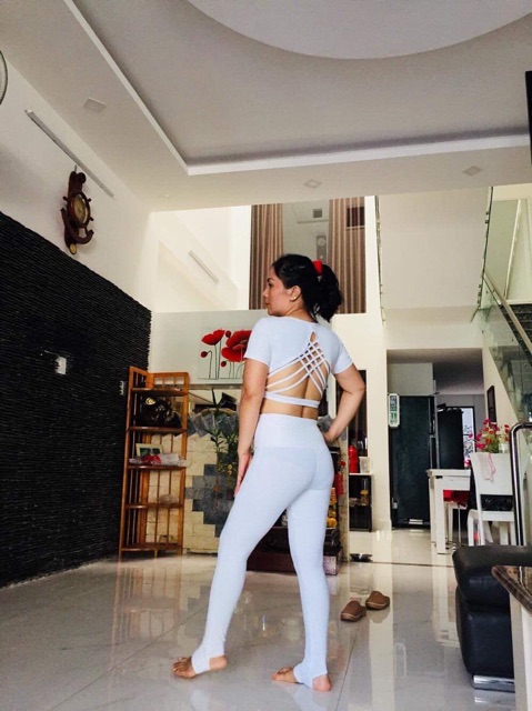 Quần thể thao, legging trơn màu trắng tập Yoga, Gym Yborn