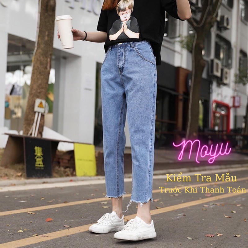 Quần jean bò nữ form baggy, jean rách gấu ống suông đứng, rộng RC-02 hottrend 2021