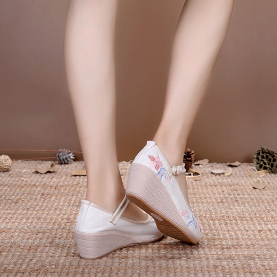 Giày vải đế xuồng 7cm Giày cổ trang cao gót giày tiểu thư