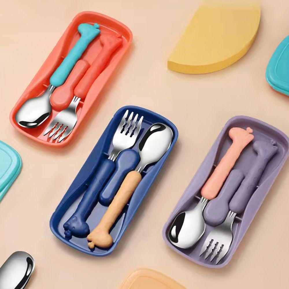 KUNHEV Bộ 2 Món Dụng Cụ Ăn Uống Gồm Muỗng Nĩa Bằng Thép Không Gỉ Cho Bé
