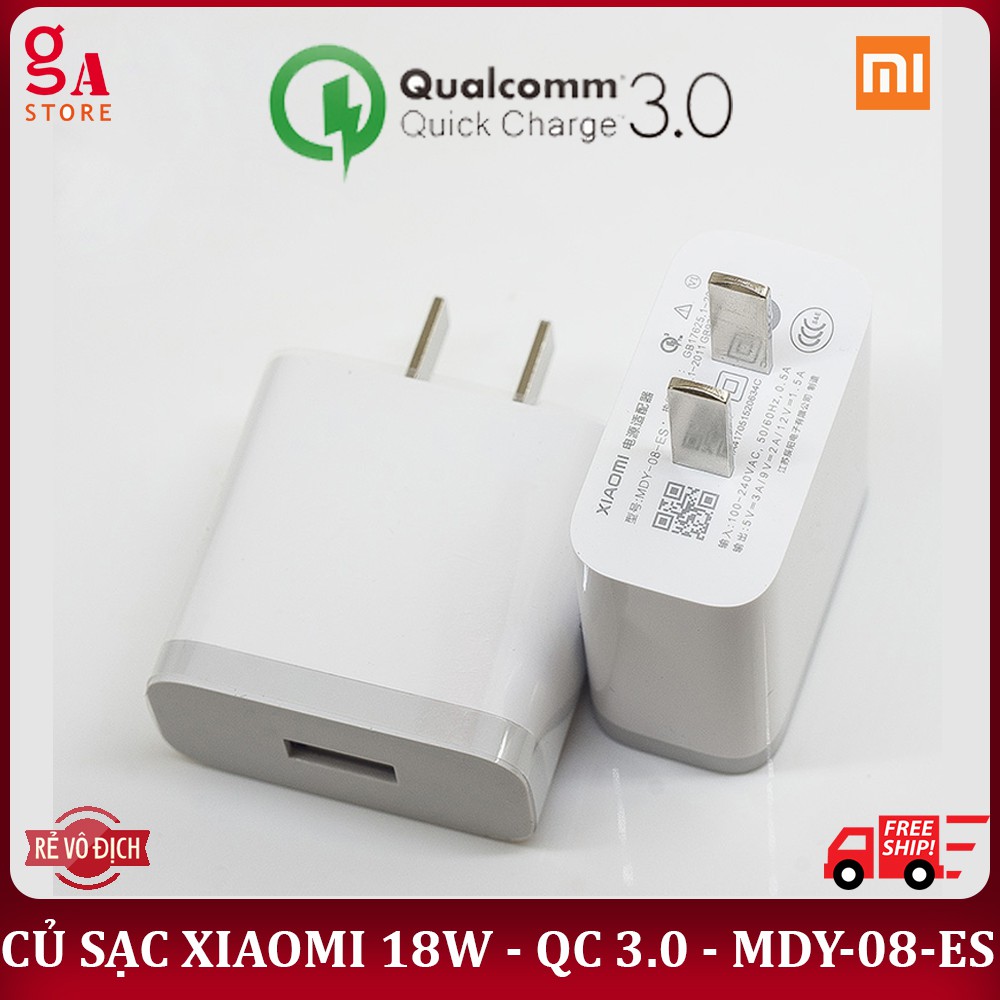 [ Củ sạc nhanh + Cáp Micro USB/Type-C 1.2m ] Bộ sạc nhanh Xiaomi Quick Charge 3.0 18W New! - Model: MDY-08-ES, TRẮNG