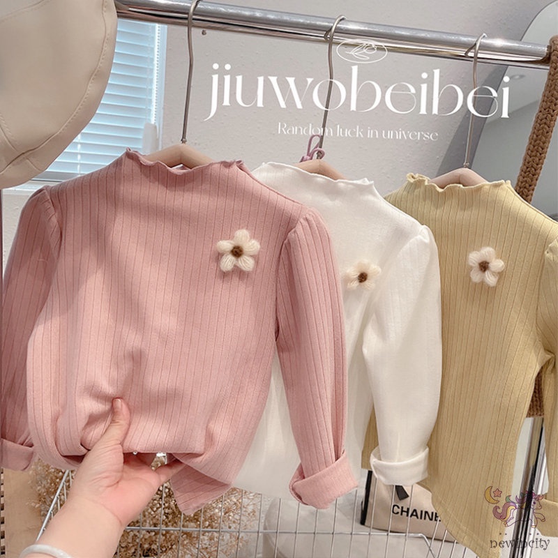 Áo Thun Cổ Lọ In Hoa Thời Trang Thu Đông Hàn Quốc Cho Bé Gái