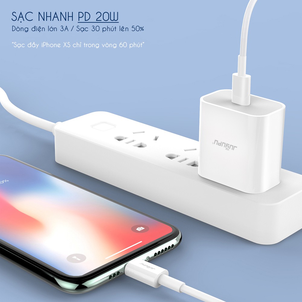 Sạc nhanh iphone JUYUPU A11 bộ sạc cổng PD 20W kèm cáp sạc iphone chính hãng cho iphone X trở lên củ sạc nhanh