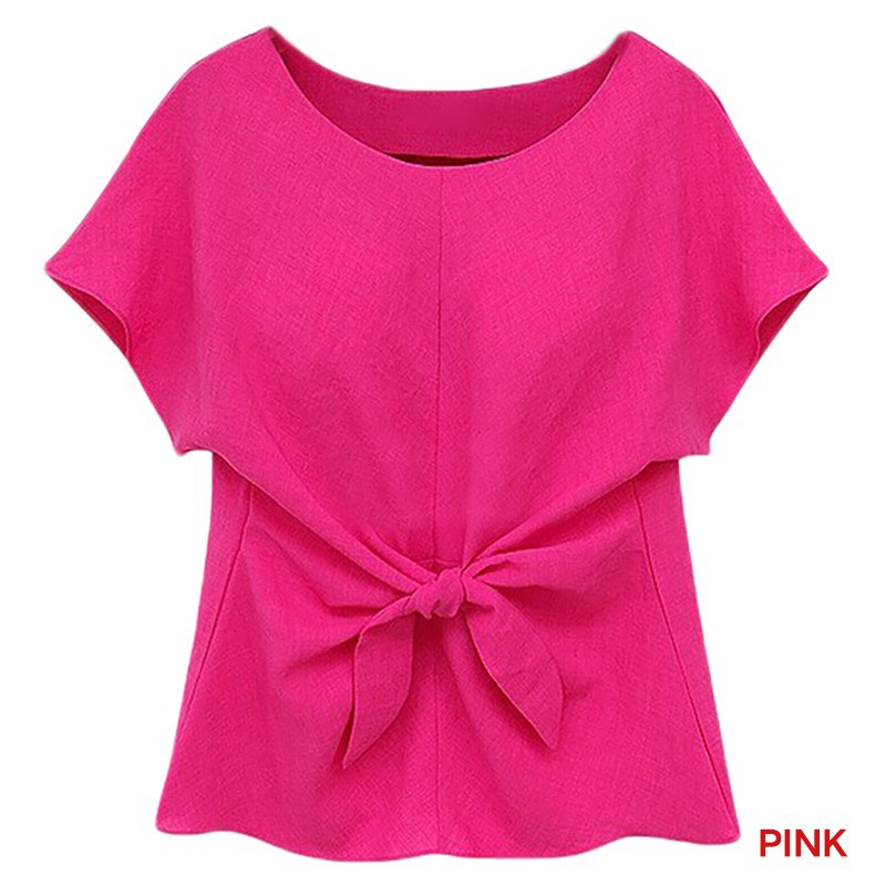 Áo tay ngắn phối nơ buộc vải chiffon giản đơn thời trang dành cho nữ | BigBuy360 - bigbuy360.vn