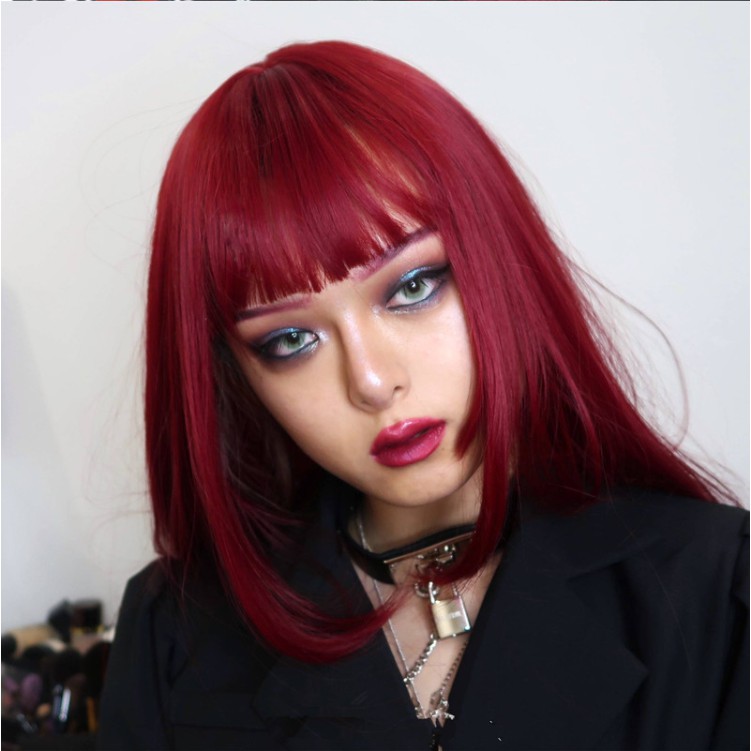 Tóc Giả Thẳng Dài Màu Đỏ Rượu Hóa Trang Lolita Dành Cho Nữ