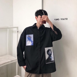 THINKER shirt/ sơ mi Hàn trắng đen