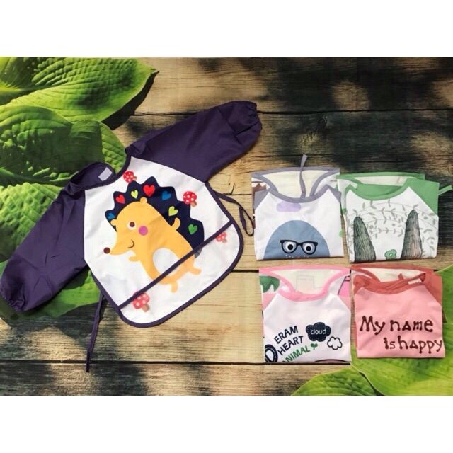 Áo yếm ăn dặm dài tay có máng hứng cho bé tập ăn dặm Áo yếm ăn dặm