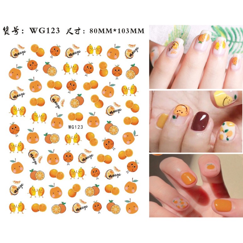 Sticker dán móng tay nail hình hoa quả, hình ngộ nghĩnh