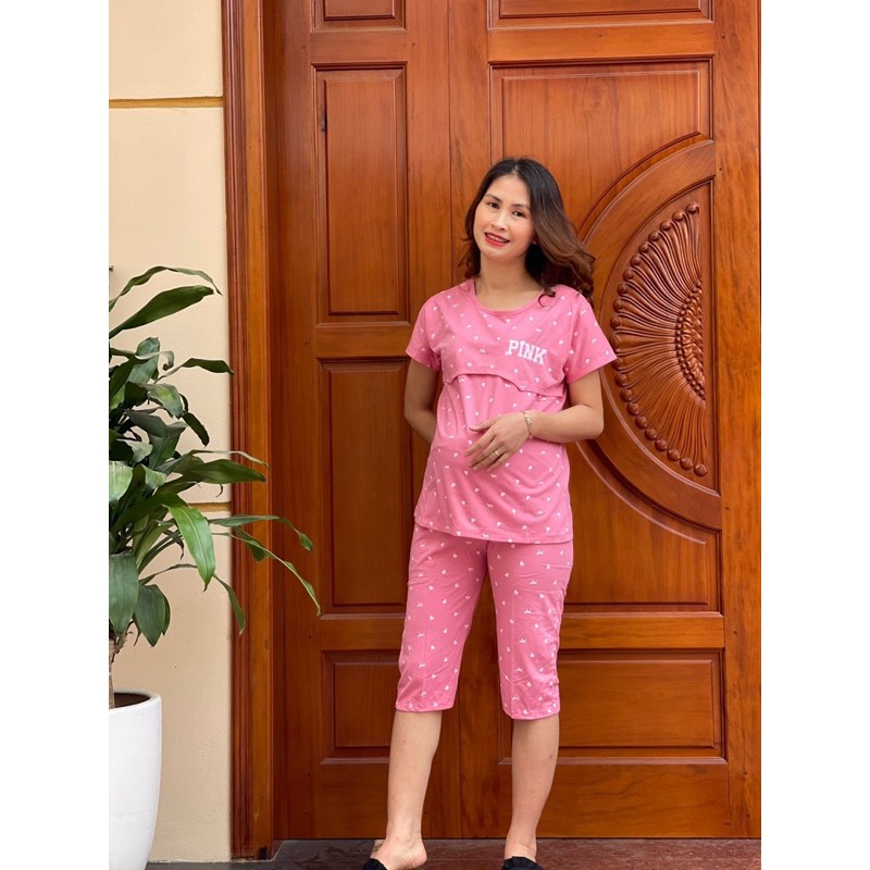 Bộ đồ bầu và sau sinh LỬNG PINK LẬT TI chất cotton mềm mại mặc bầu và cho con bú