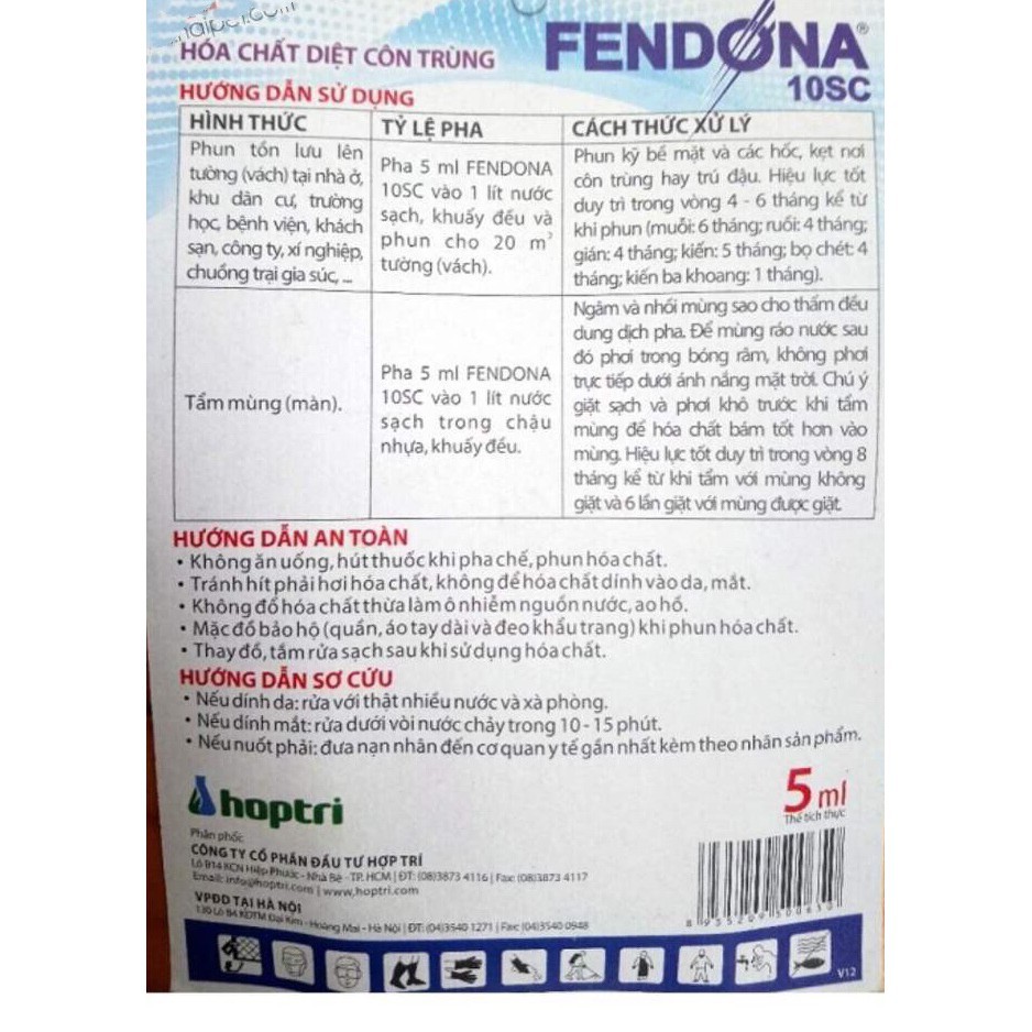 Combo 5 gói thuốc diệt muỗi, gián, kiến, ruồi, bọ chét, kiến ba khoang - FENDONA 10SC BASF ĐỨC (1 gói/5ml)