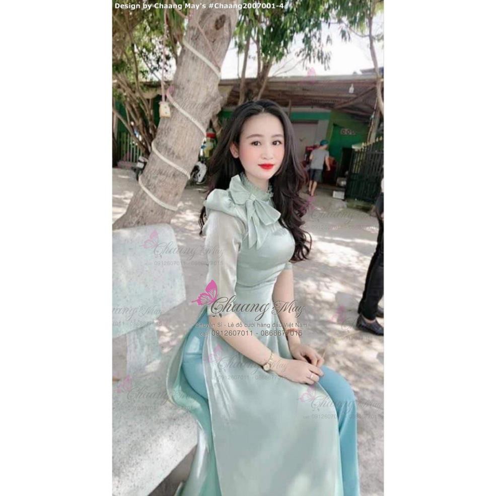 Áo dài xuân mặc tết ⚡ FREESHIP ⚡ Áo dài 4 tà đính nơ cổ xếp, chất liệu von tơ mềm | BigBuy360 - bigbuy360.vn