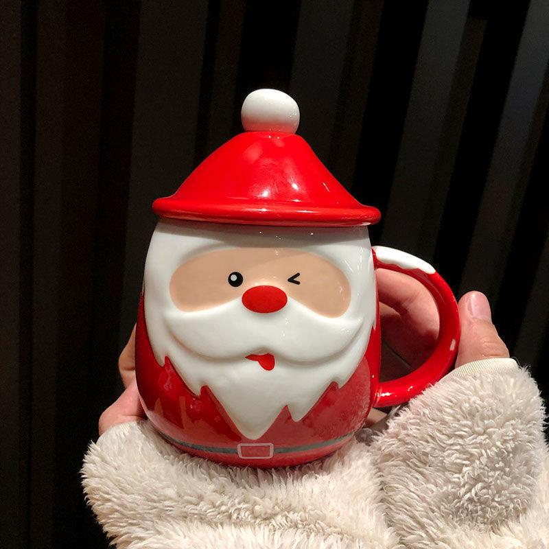 STARBUCKS Cặp cốc sứ họa tiết ông già noel hoạt hình ba chiều dành cho cặp đôi