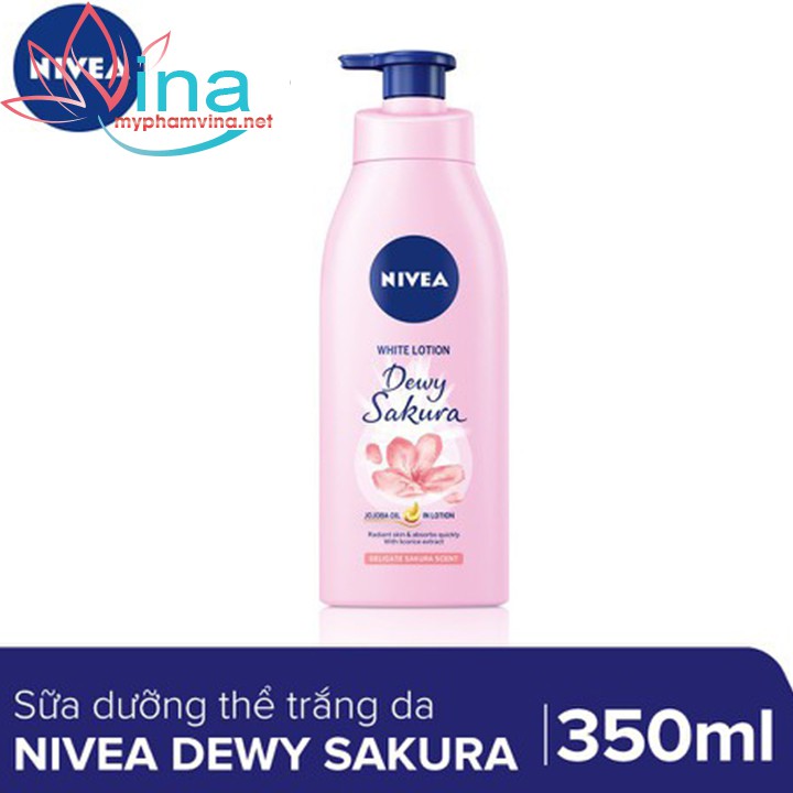 Sữa Dưỡng Thể Nivea Lotion Dewy Sakura &amp; Oil Dưỡng Trắng Từ Dầu Jojoba 350ml