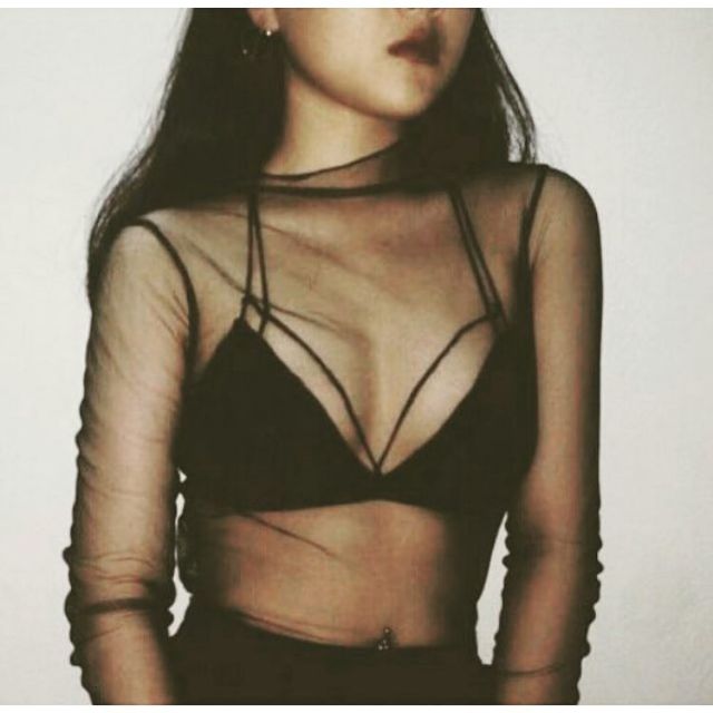 Áo lưới Quảng Châu trơn đen ôm body sexy quyến rũ