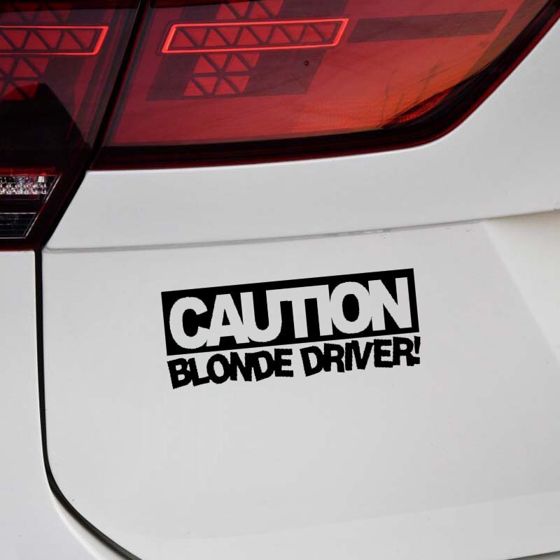 Decal dán trang trí xe hơi hoạ tiết CAUTION BLONDE DRIVER bằng chất liệu vinyl kích thước 15.9CM*6CM