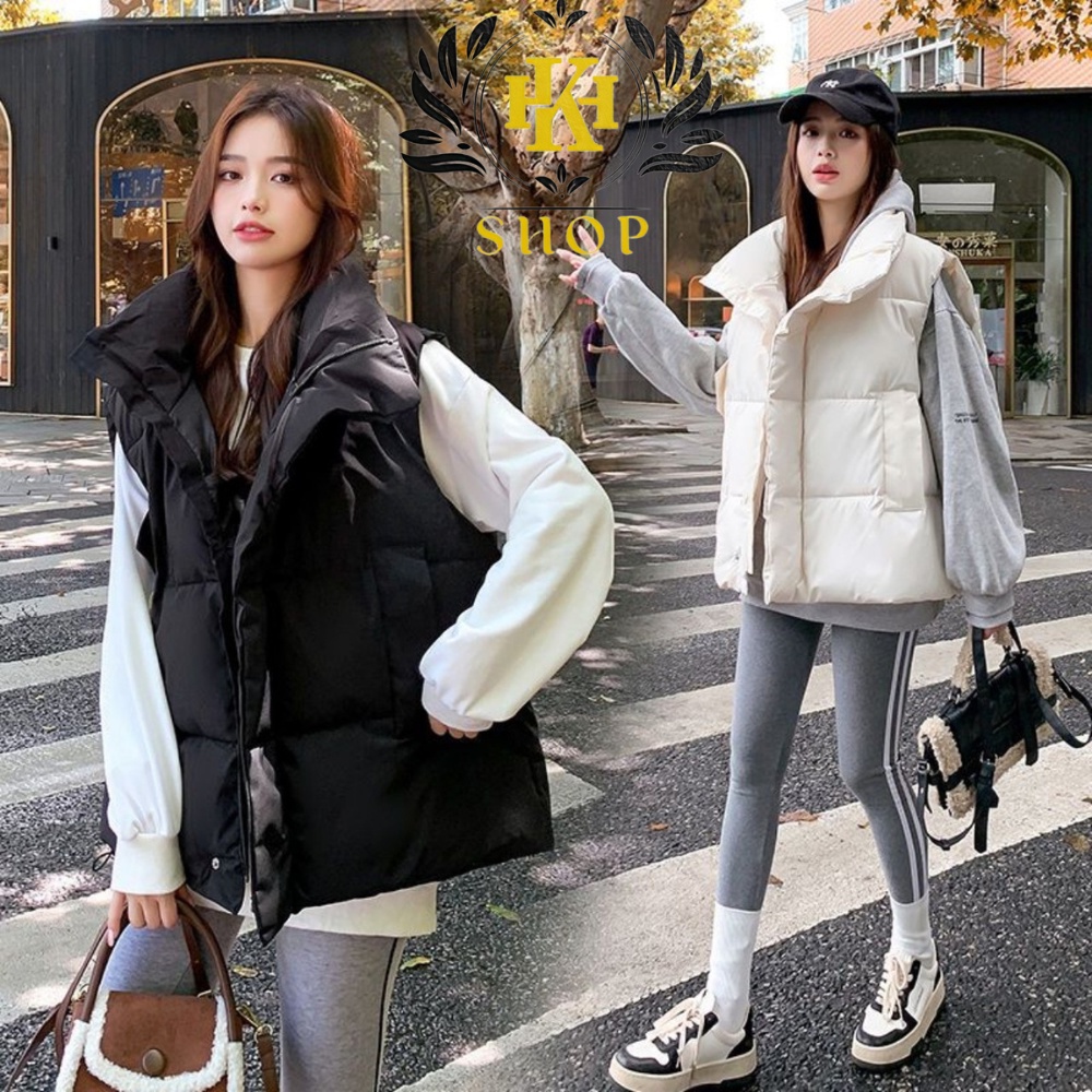 Áo Khoác Gile Nữ - Phao Gile Nữ Khoá Kéo Có Túi Phồng Xốp Cho Mùa Đông Phong Cách Hàn Quốc HK Shop9720