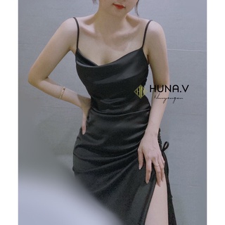 Đầm Lụa Cổ đổ rút xẻ tà 2 bên
