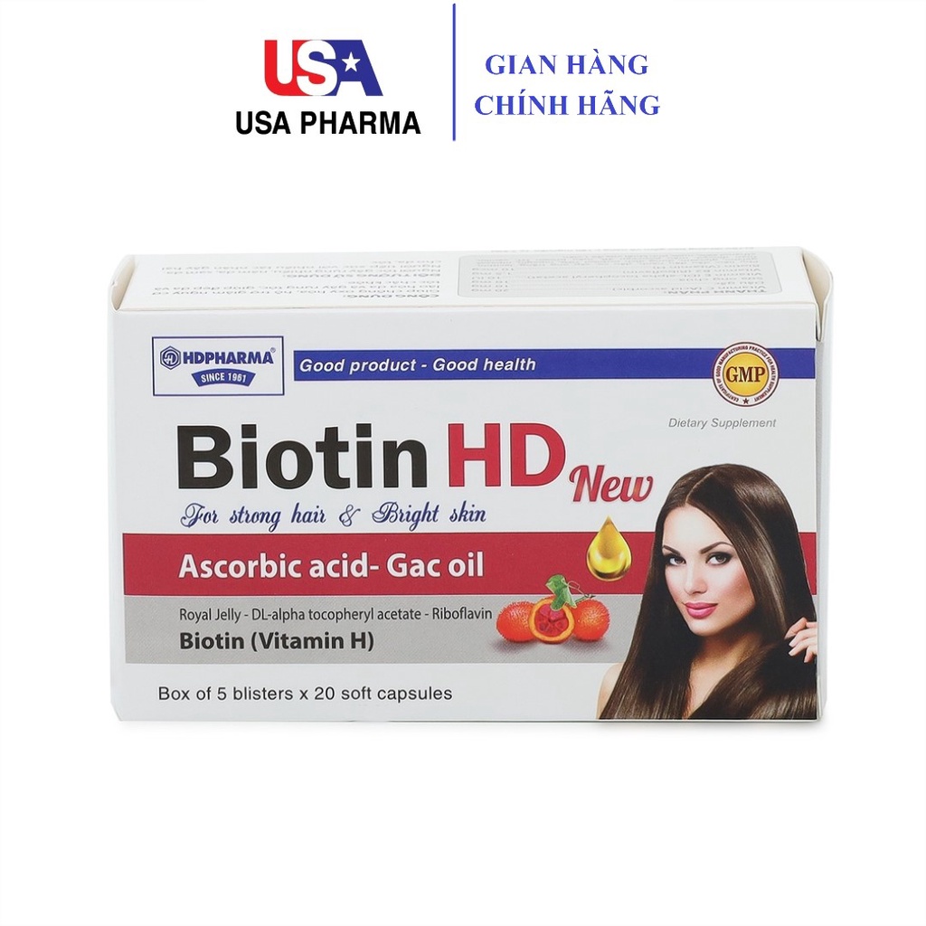 Biotin HD New, Vitamin C, B, dầu gấc, sữa óng chúa giúp đẹp sáng da, giảm rụng tóc - 100 viên