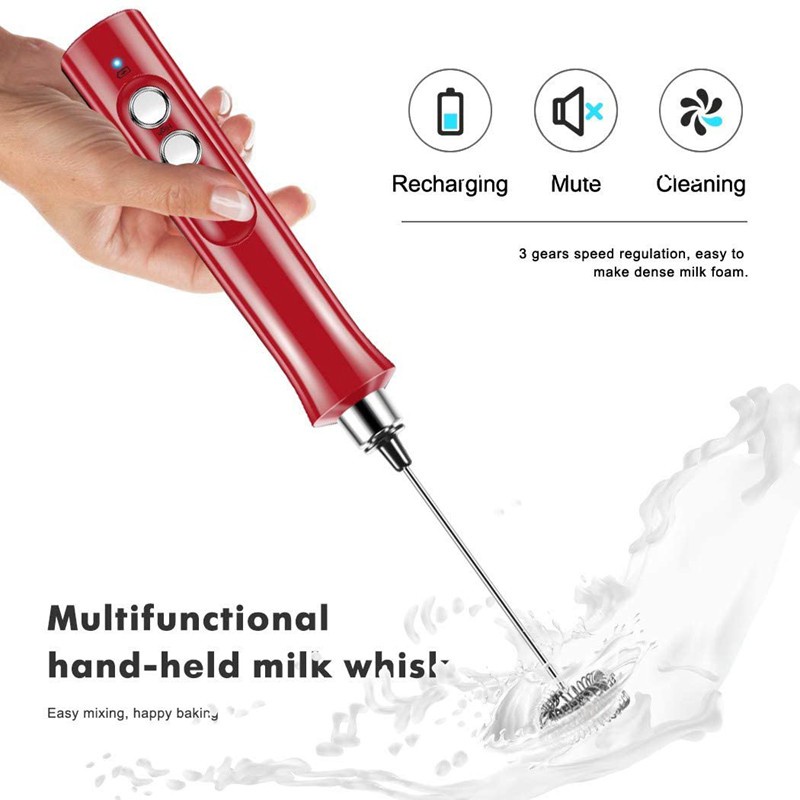 Mini Frother for Coffee,Milk Frother Handheld,Whisk Drink Mixer Red