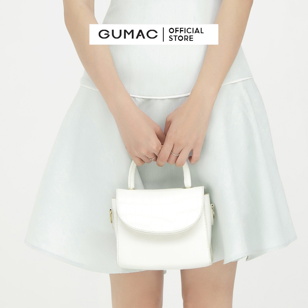 [Mã MABR07062 giảm 8% tối đa 50K đơn từ 249K] Đầm công sở nữ dáng xòe cột nơ GUMAC tay ngắn màu xanh nữ tính DB568 | BigBuy360 - bigbuy360.vn