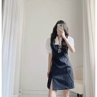 Váy sơ mi trắng phối 2 dây đen by Samhyewear
