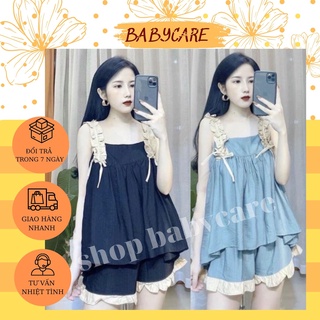 [CHẤT MÁT M52]BỘ BẦU MÙA HÈ CHẤT ĐŨI SIÊU MỀM MÁT-ĐỒ BỘ CHO BÀ BẦU 2 DÂY CÓ CHUN CHỈNH CHO BÀ BẦU FREE SIZE  45KG-70KG