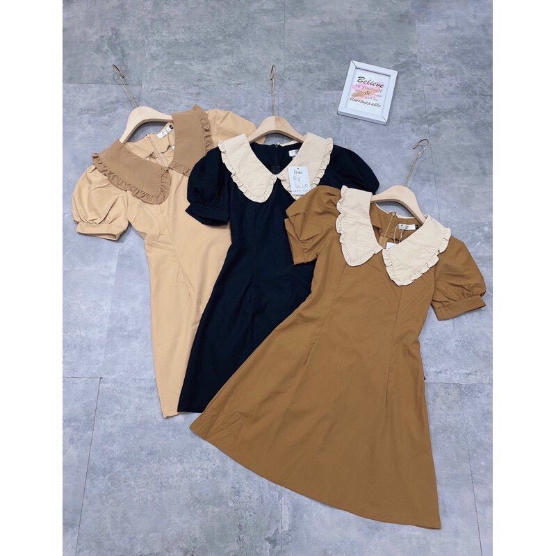 Váy trơn cổ bèo tôn dáng siêu xinh,  đầm đi tiệc, đầm dạo phố bánh bèo dễ thương